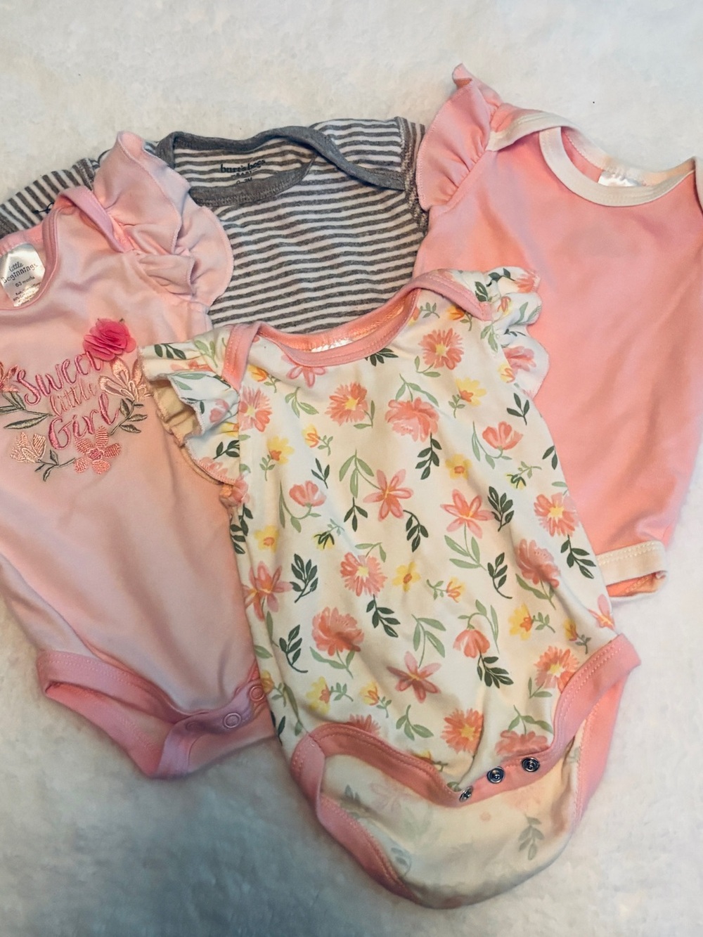 Baby Girls Floral & Pink Ruffle Sleeve One-Piece Bodysuits - 4 Pack